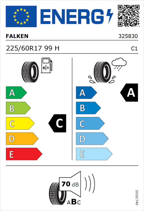 Tyre Label for Falken Ziex ZE914a Ecorun 225/60R17 99H