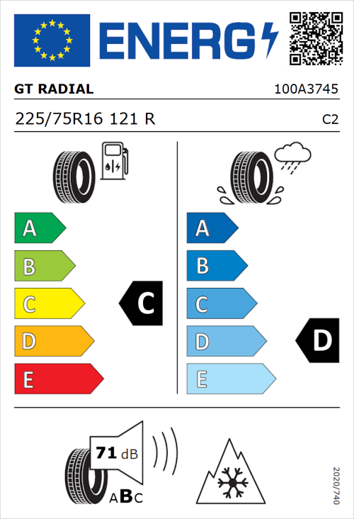 Tyre Label for GT Radial Maxmiler All Season 225/75R16 121R