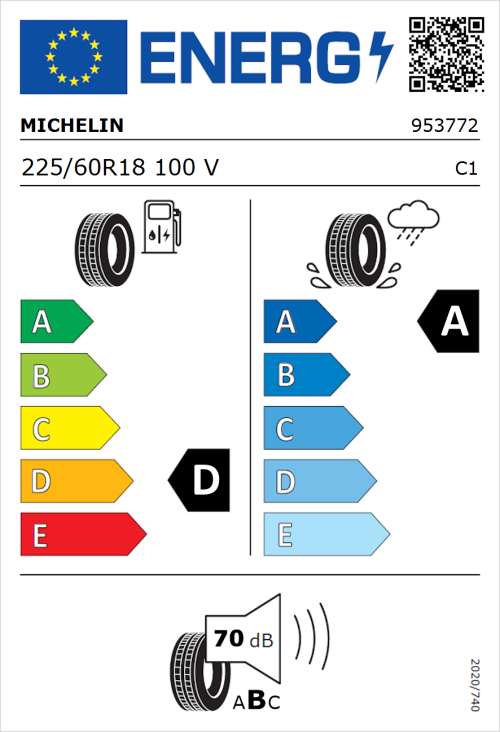 Tyre Label for Michelin Pilot Sport 4 225/60R18 100V