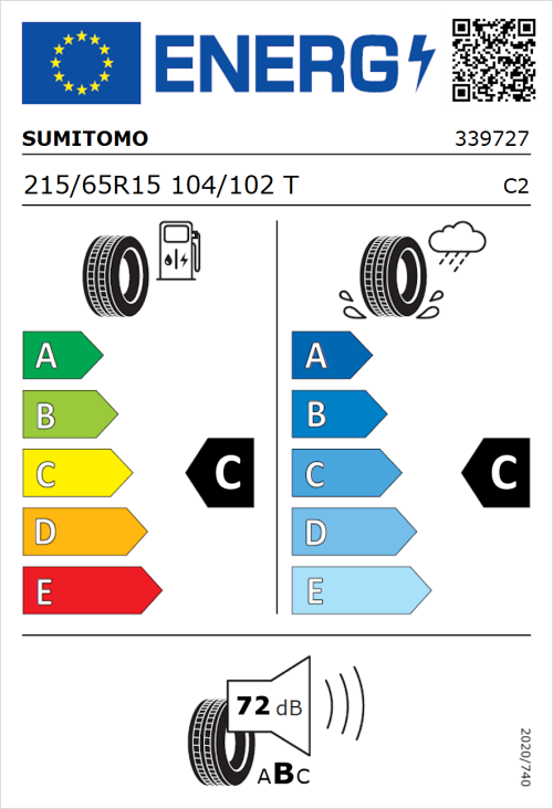 Tyre Label for Sumitomo SL727 215/65R15 104/102T