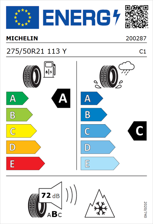 Tyre Label for Michelin Primacy All Season 275/50R21 113Y