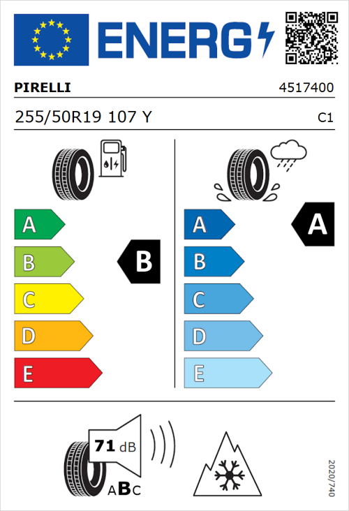 Tyre Label for Pirelli Scorpion All Season SF3 255/50R19 107Y