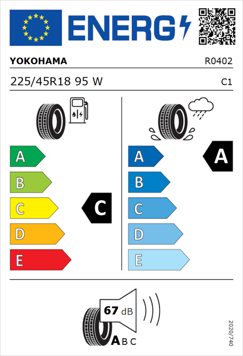 Tyre Label for Yokohama Advan Fleva V701 225/45R18 95W