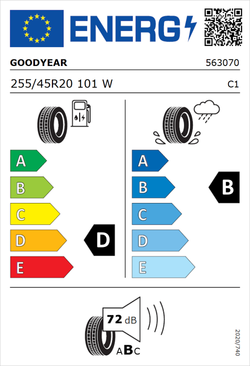Tyre Label for Goodyear Excellence 255/45R20 101W
